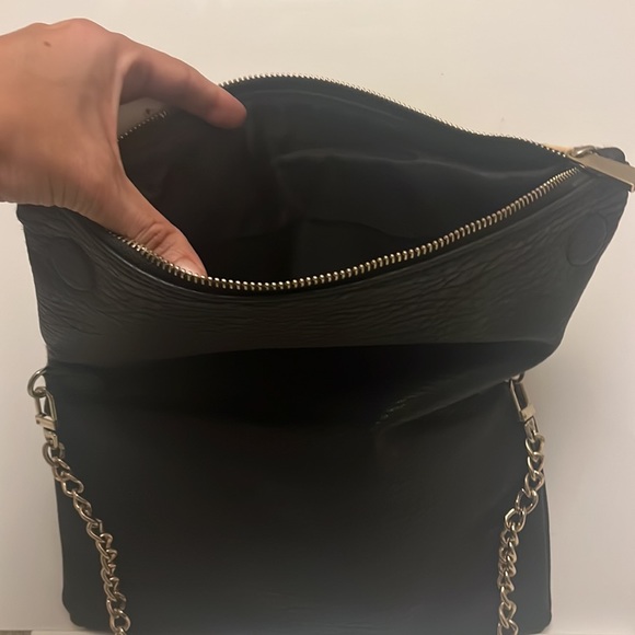 Animal print black foldover clutch bag with gold chain - Picture 3 of 8